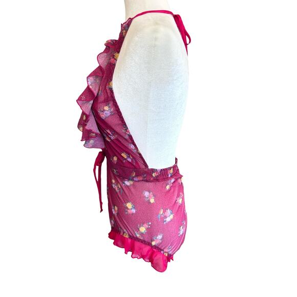 We Are HAH Bodysuit Lingerie Butterfly Red Floral Ruffle‎ Backless Sheer  Small - Picture 5 of 14